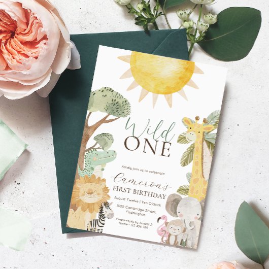 Nyala Safari Tiere zum ersten Geburtstag Einladung