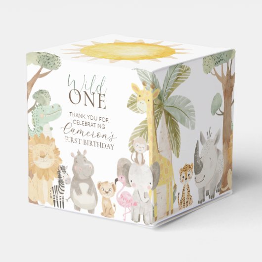 Nyala Safari Tiere zum ersten Geburtstag Geschenkschachtel (Rückseite)