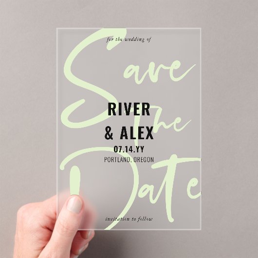 Nyanza Green Modern Script Save the Date Acryleinladungen (Insitu (Handheld))