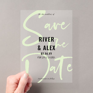 Nyanza Green Modern Script Save-the-Date-Karte Acryleinladungen