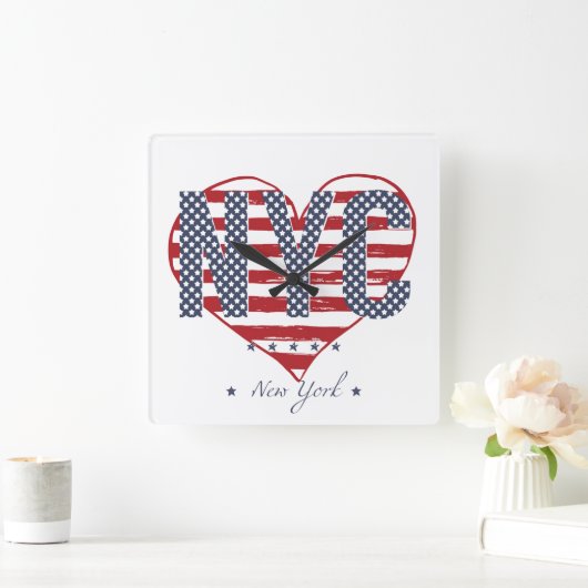 NYC American Flag Heart Quadratische Wanduhr (Zuhause)