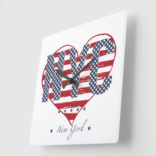 NYC American Flag Heart Quadratische Wanduhr (Winkel)