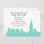 NYC Aqua Skyline Silhouette Save the Date Ankündigungspostkarte (Vorne/Hinten)