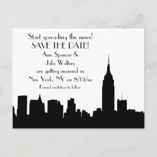 NYC Black Skyline-Silhouette Save the Date Ankündigungspostkarte