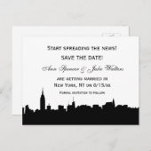 NYC Black Wide Skyline Silhouette #2 Save the Date Ankündigungspostkarte (Vorne/Hinten)