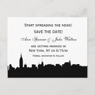 NYC Black Wide Skyline Silhouette #2 Save the Date Ankündigungspostkarte