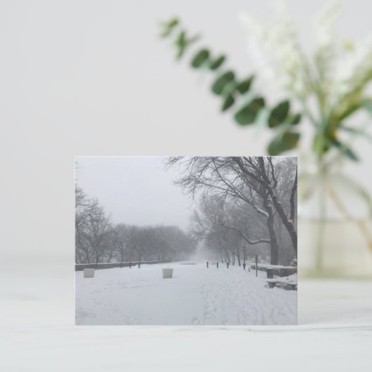 NYC Blizzard Upper West Side Riverside Park Snow Postkarte (Stehend Vorderseite)