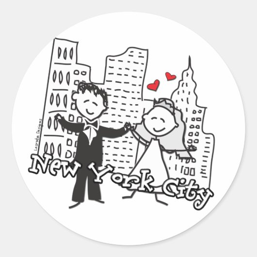 NYC Braut und Groom Wedding Runder Aufkleber (Vorderseite)