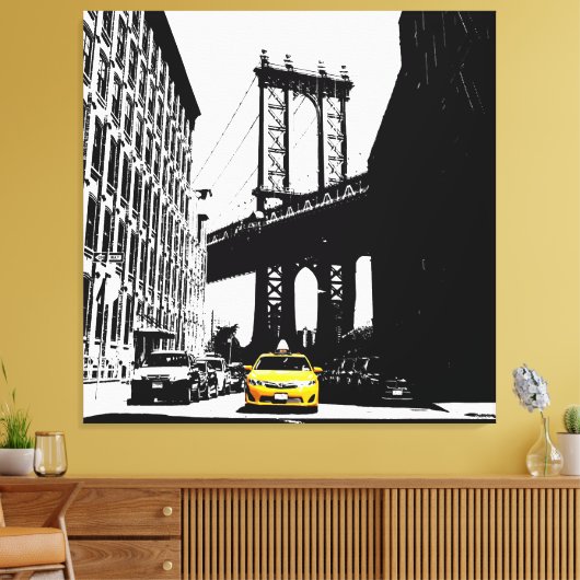 Nyc Brooklyn Bridge Yellow Taxi New York City Leinwanddruck (Insitu (Wohnzimmer))