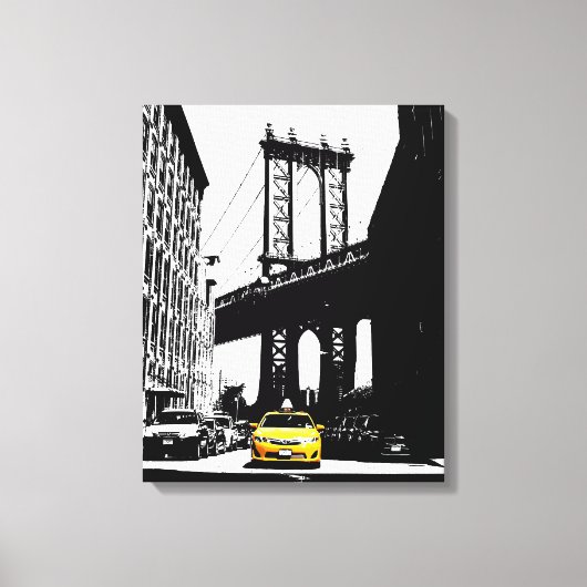 Nyc Brooklyn Bridge Yellow Taxi New York City Leinwanddruck (Vorderseite)