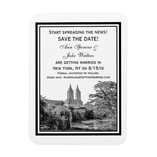 NYC Centrl Pk Lake San Remo Etchd Save the Date Magnet (Vertikal)