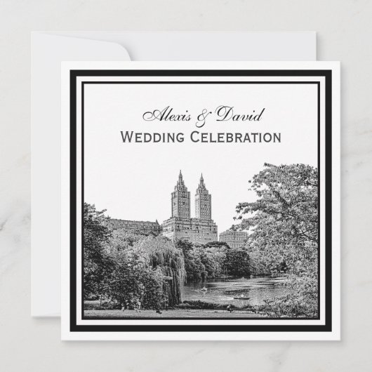 NYC Centrl Pk Lake San Remo Etched SQ Wedding Einladung (Vorderseite)