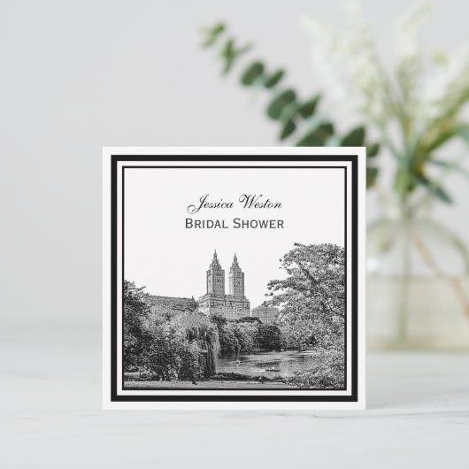 NYC Centro Pk Lake San Remo Etchd SQ Brautparty Einladung (Stehend Vorderseite)