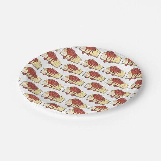 NYC Cherry Cheesecake Slice Dessert Backfood Pappteller (Schrägansicht)