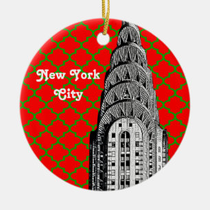 NYC Chrysler Gebäude Dome Red Grn Quartieren Xmas Keramik Ornament