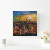 NYC Color Grunge Quadratische Wanduhr (Zuhause)