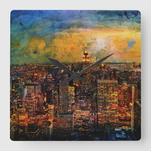 NYC Color Grunge Quadratische Wanduhr (Vorderseite)