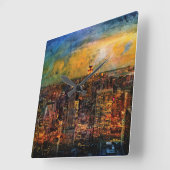 NYC Color Grunge Quadratische Wanduhr (Winkel)