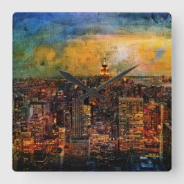 NYC Color Grunge Quadratische Wanduhr
