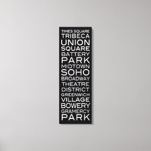 NYC Distrikte Parks & Nachbarschaften   auf Schwar Leinwanddruck