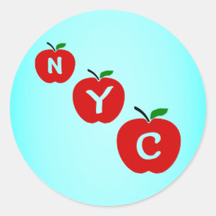 NYC drei rote Äpfel mit Stamm und Blätter Runder Aufkleber