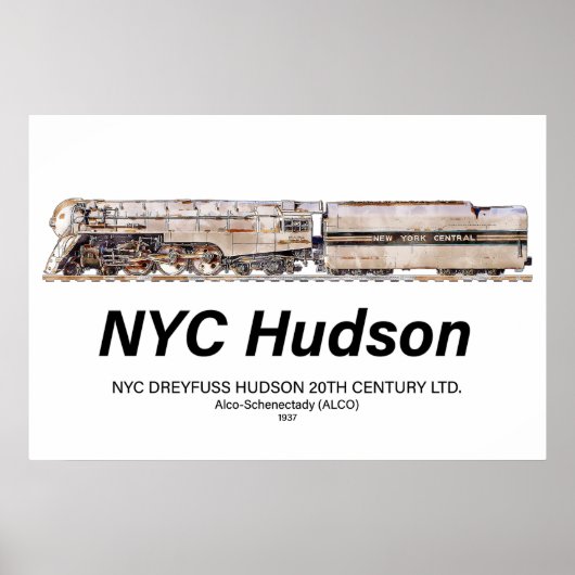 NYC Dreyfuss Hudson-Dampflokomotive. Profil Poster (Vorne)