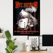 NYC Dreyfuss Hudson Locomotive. American flag Poster (Heimbüro)