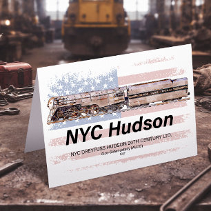 NYC Dreyfuss Hudson-Lokomotive. Amerikanische Flag Dankeskarte