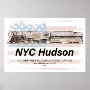 NYC Dreyfuss Hudson-Lokomotive. Amerikanische Flag Poster