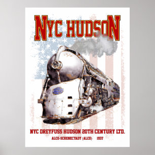 NYC Dreyfuss Hudson-Lokomotive. Amerikanische Flag Poster
