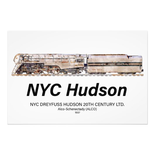 NYC Dreyfuss Hudson Steam Locomotive. Profile Fotodruck (Vorne)