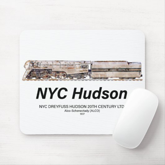 NYC Dreyfuss Hudson Steam Locomotive. Profile Mousepad (Mit Mouse)