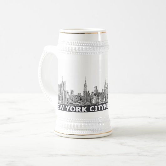 NYC einfarbiger Skylinetext Bierglas (Vorderseite Links)