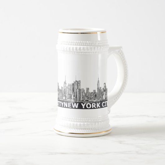 NYC einfarbiger Skylinetext Bierglas (VorderseiteRechts)