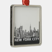 NYC einfarbiger Skylinetext Silbernes Ornament (Rechts)