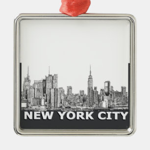 NYC einfarbiger Skylinetext Silbernes Ornament
