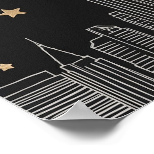 NYC Empire State Sketch I Starry Night Poster (Ecke)