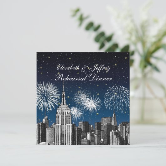 NYC ESB Skyline Blue Star Firewks Probe Abendessen Einladung (Stehend Vorderseite)