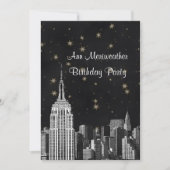 NYC ESB Skyline Etched Black Starry Birthday V Einladung (Vorderseite)