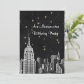 NYC ESB Skyline Etched Black Starry Birthday V Einladung (Stehend Vorderseite)