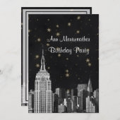 NYC ESB Skyline Etched Black Starry Birthday V Einladung (Vorne/Hinten)