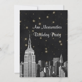 NYC ESB Skyline Etched Black Starry Birthday V Einladung