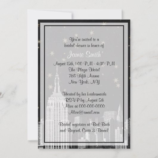 NYC ESB Skyline Etched Black Starry Bridal Showr V Einladung (Rückseite)