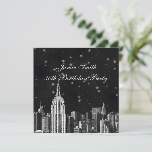 NYC ESB Skyline Etched Black Starry Pty Einladung (Stehend Vorderseite)