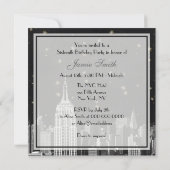 NYC ESB Skyline Etched Black Starry Sweet 16 Einladung (Rückseite)