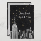 NYC ESB Skyline Etched Black Starry Sweet 16 V Einladung (Vorne/Hinten)