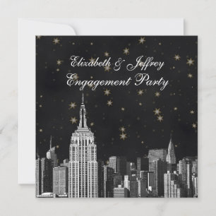 NYC ESB Skyline Etched Black Starry Verlobung Einladung