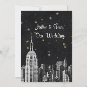NYC ESB Skyline Etched Black Starry Wedding Einladung