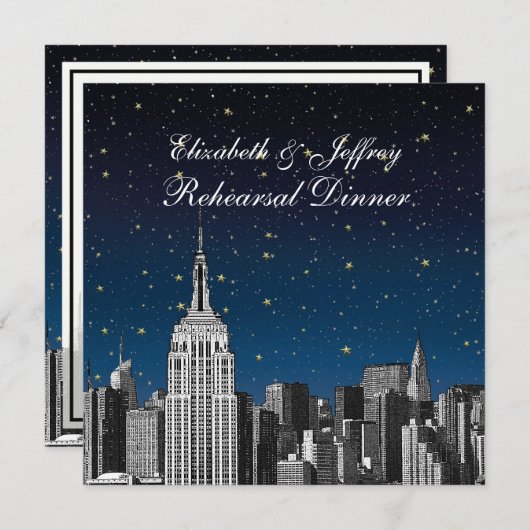 NYC ESB Skyline Etched Blue Star Probe Dinner Einladung (Vorne/Hinten)