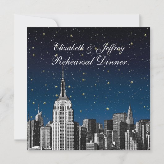 NYC ESB Skyline Etched Blue Star Probe Dinner Einladung (Vorderseite)